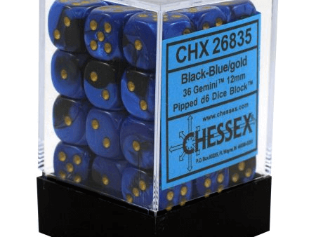 Chessex Dice Gemini Black-Blue and Gold - Set of 36 D6 (CHX 26835) For Sale