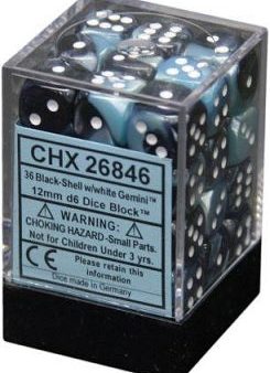 Chessex Dice Gemini Black-Shell and White - Set of 36 D6 (CHX 26846) For Cheap