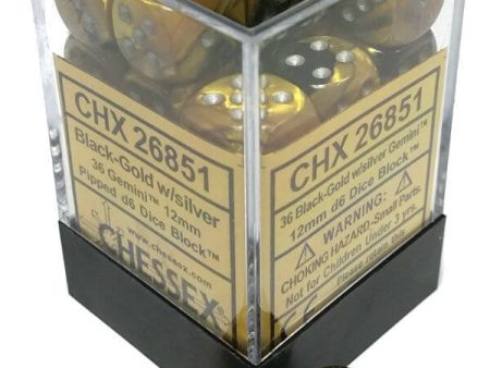 Chessex Dice Gemini Black-Gold and Silver - Set of 36 D6 (CHX 26851) Online