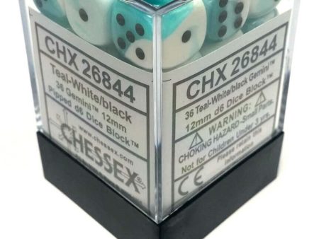 Chessex Dice Gemini Teal-White and Black - Set of 36 D6 (CHX 26844) For Sale