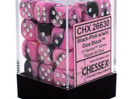 Chessex Dice Gemini Black-Pink and White - Set of 36 D6 (CHX 26830) on Sale