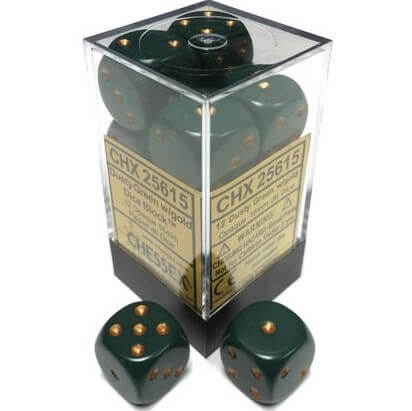 Chessex Dice Opaque Dusty Green Copper 12 d6 (CHX 25615) Supply