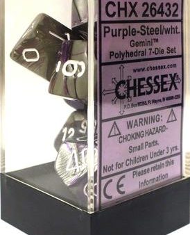 Chessex Dice Gemini Polyhedral 7-Die Set Purple-Steel White (CHX 26432) For Discount