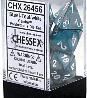 Chessex Dice Gemini Polyhedral 7-Die Set Steel-Teal White (CHX 26456) Discount