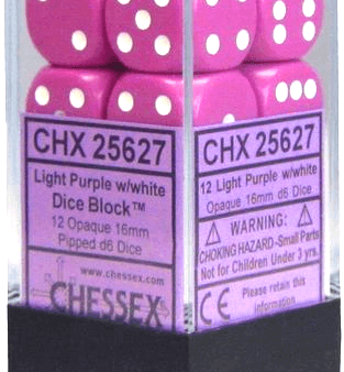 Chessex Dice Opaque Light Purple White 12 d6 (CHX 25627) Sale