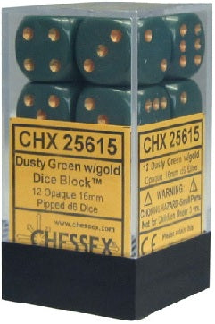 Chessex Dice Opaque Dusty Green Copper 12 d6 (CHX 25615) Supply