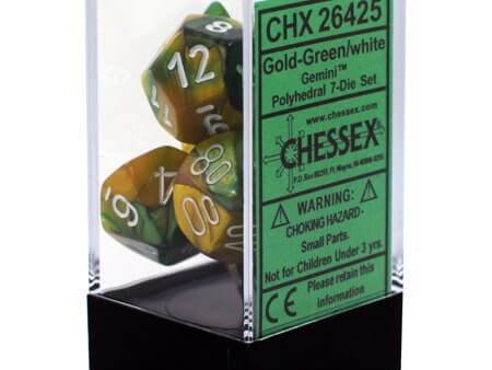 Chessex Dice Gemini Polyhedral 7-Die Set Gold-Green White (CHX 26425) Online Hot Sale