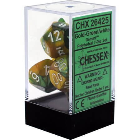 Chessex Dice Gemini Polyhedral 7-Die Set Gold-Green White (CHX 26425) Online Hot Sale